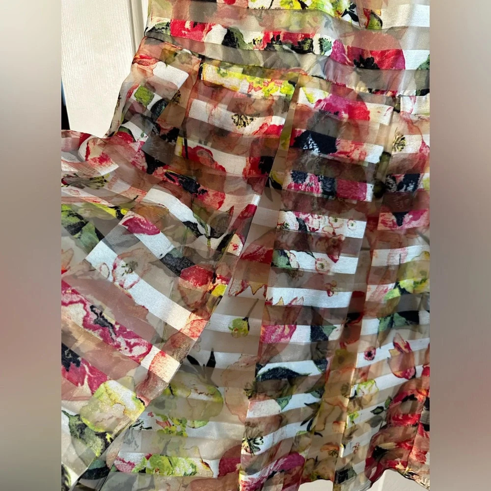 Allik ANTHROPOLOGIE Pastel Water Color Sheer Panel Sheath Midi M Racerback Zip - Picture 3 of 13